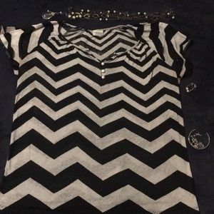 Grey and black chevron shirt.